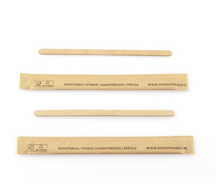 Rührstäbchen Holz (FSC®) einzeln verpackt in FSC® Papier