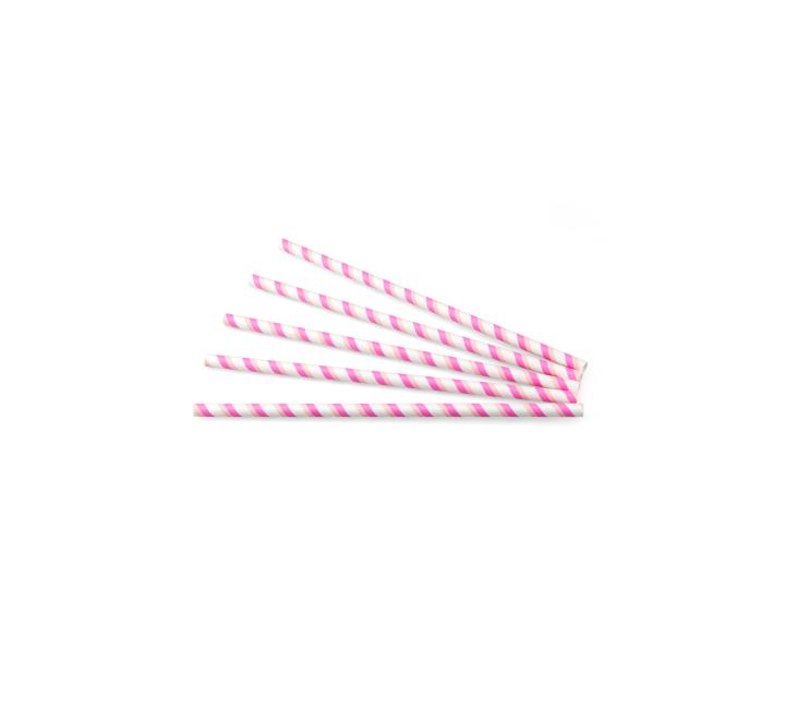Trinkhalm Papier (FSC®) gestreift rosa-weiss